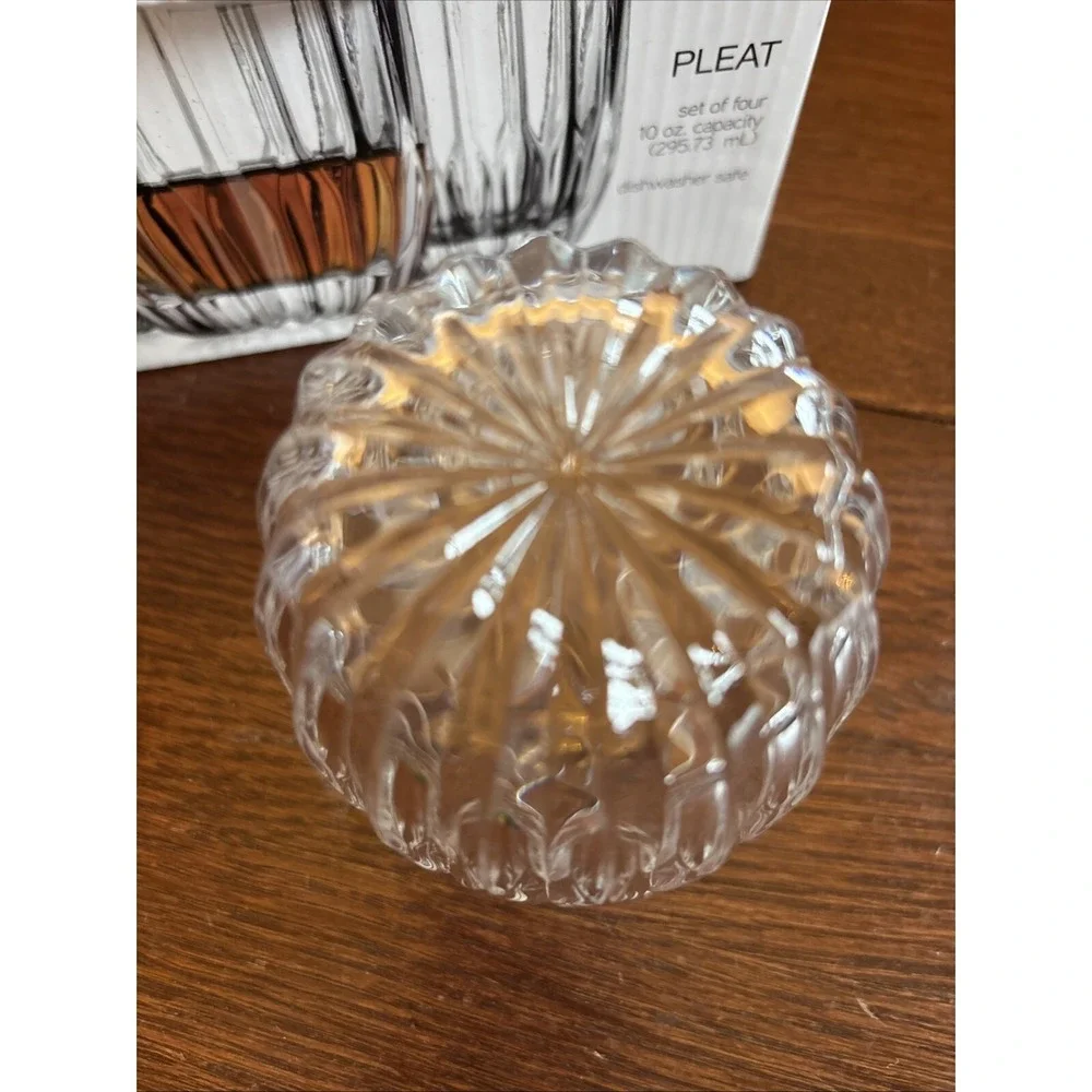 GODINGER CLEAR PLEAT DOUBLE OLD FASHIONED CRYSTAL TUMBLER 11 OZ 3.75